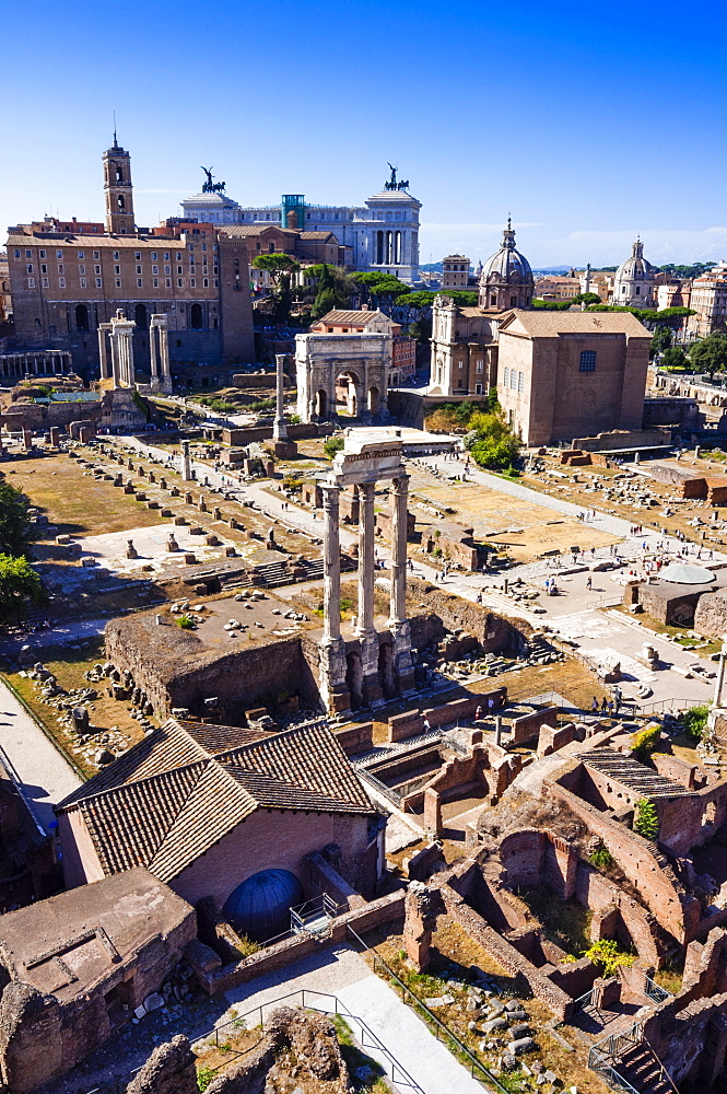 Roman Forum seen from Palatine Hill, UNESCO World Heritage Site, Rome, Lazio, Italy, Europe