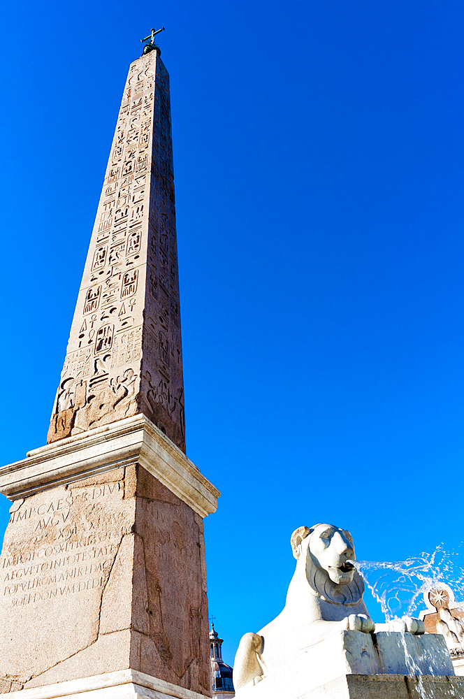 Egyptian obelisk of Ramesses II (Flaminio Obelisk), Piazza del Popolo, UNESCO World Heritage Site, Rome, Latium (Lazio), Italy, Europe