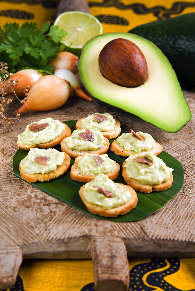 Madagascan food, starters made with avocados, limes, onions and anchovies, Madagascar, Africa