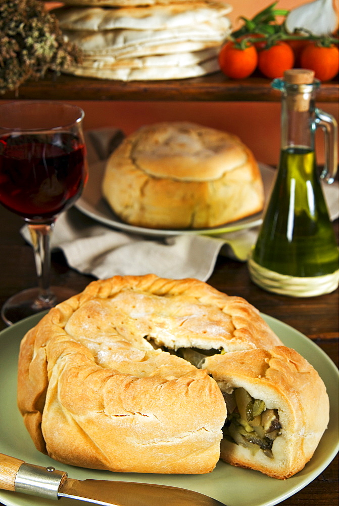 Panada (vegetables pie) from Sardinia, Italy, Europe