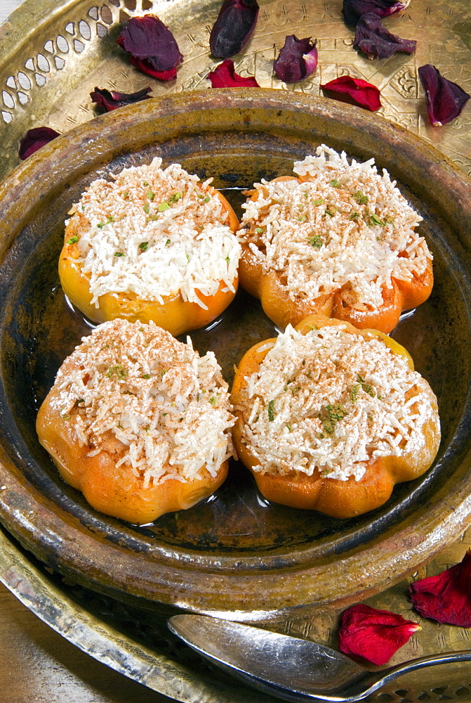 Arabic food, tomatoes with rice cooked in the oven, Middle East