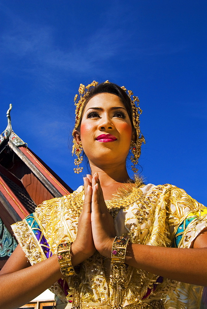 Girl in traditional Thai clothes, Phuket, Thailand, Southeast Asia, Asia