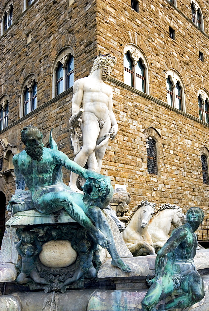 The Neptune Fountain, Piazza della Signoria, UNESCO World Heritage Site, Florence, Tuscany, Italy, Europe