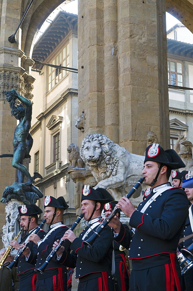 Carabinieri's Band at Loggia dei Lanzi, Florence (Firenze), Tuscany, Italy, Europe