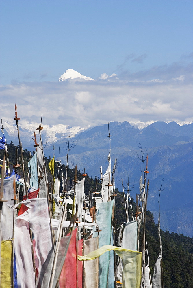 View from Cheli La Pass of Bhutan's most sacred mountain, Mount Jhomolhari, 7314m, Himalayas, Bhutan, Asia