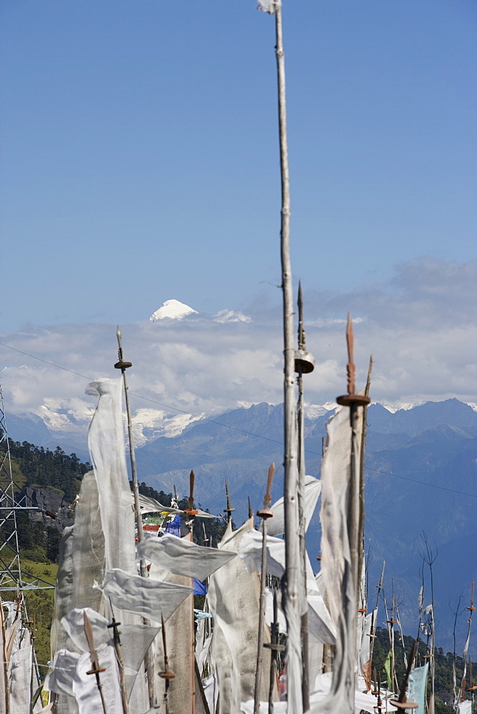 View from Cheli La Pass of Bhutan's most sacred mountain, Mount Jhomolhari, 7314m, Himalayas, Bhutan, Asia