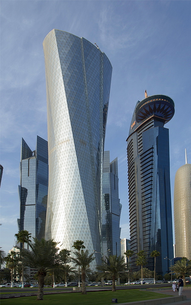 Futuristic skyscrapers downtown in Doha, Qatar, Middle East