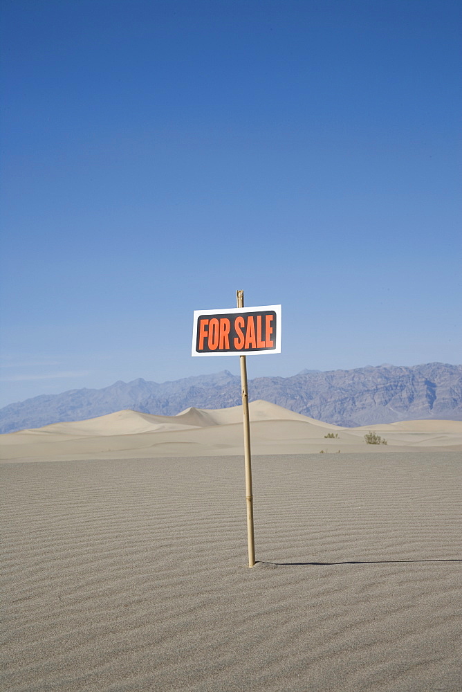 For Sale sign in desert. Sand Dunes Point, Death Valley National Park, California, United States of America, North America