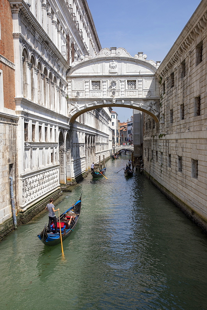 Gondolas under Bridge of Sighs in Venice, Italy, Europe