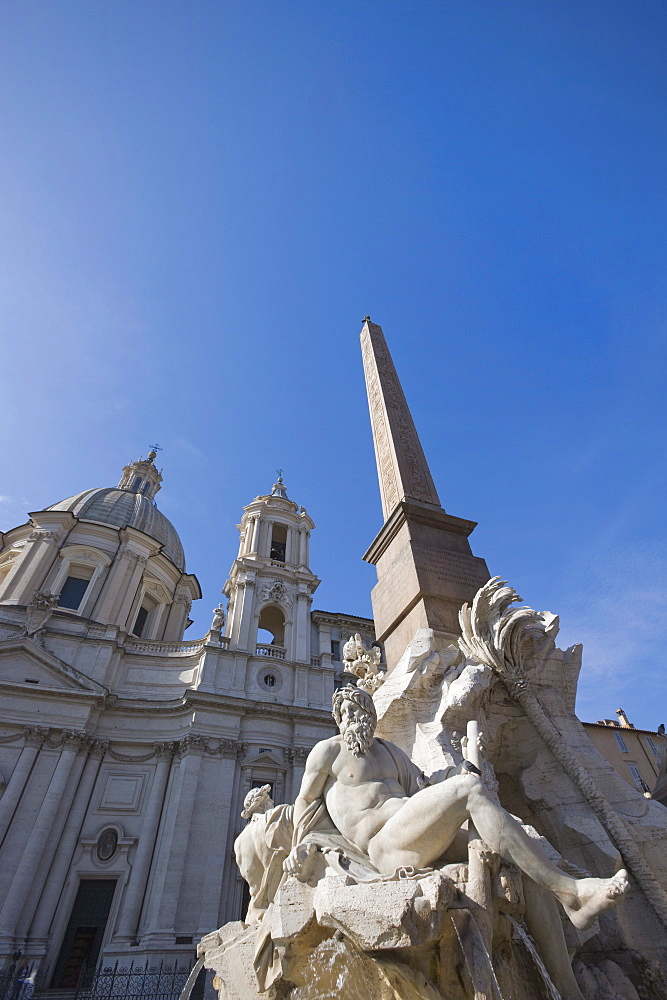 Fontana dei Fiumi and San' Agnese in Agone, Piazza Navona, Rome, Lazio, Italy, Europe