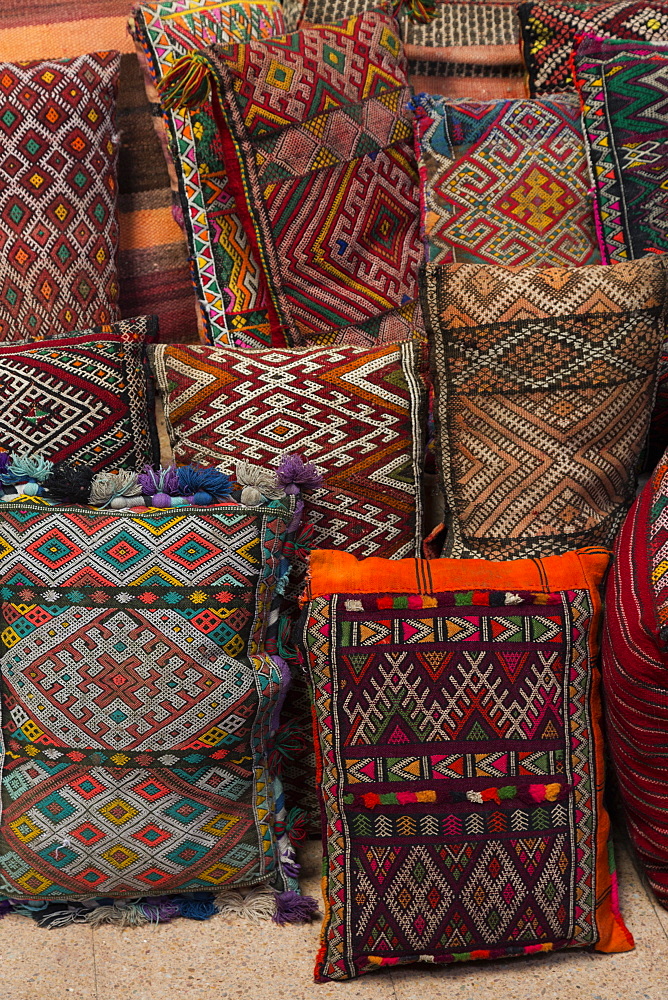 Traditional Moroccan cushions for sale in Old Square, Marrakech, Morocco, North Africa, Africa 