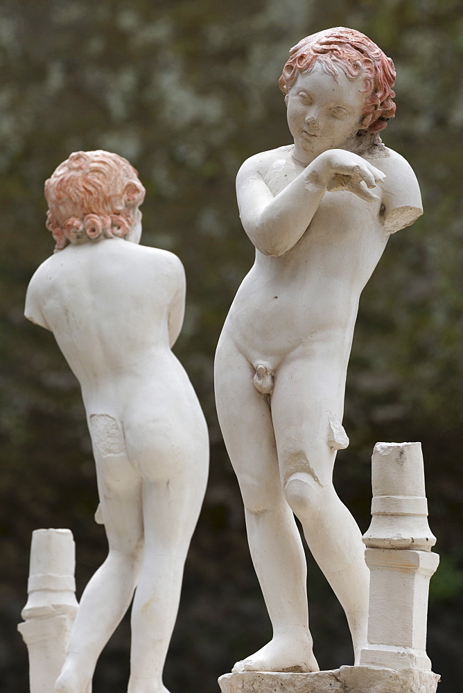 Statues of two boys in Herculaneum, UNESCO World Heritage Site, Campania, Italy, Europe