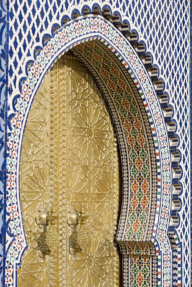 Detail of bronze doorway, Fez el-Jedid, Royal Palace, Fez, Morocco, North Africa, Africa