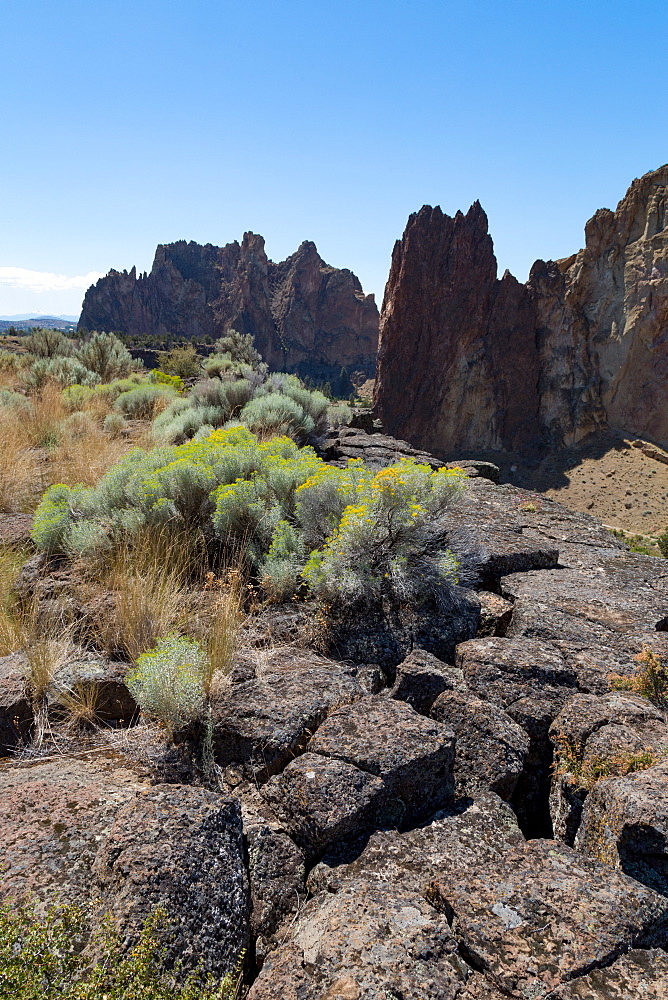 The rugged Smith Rock State Park in central Oregon's High Desert, near Bend, Oregon, United States of America, North America