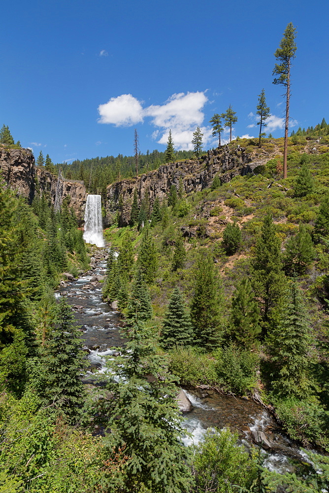 Tumalo Falls, a 97-foot waterfall on Tumalo Creek, in the Cascade Range west of Bend, Oregon, United States of America, North America