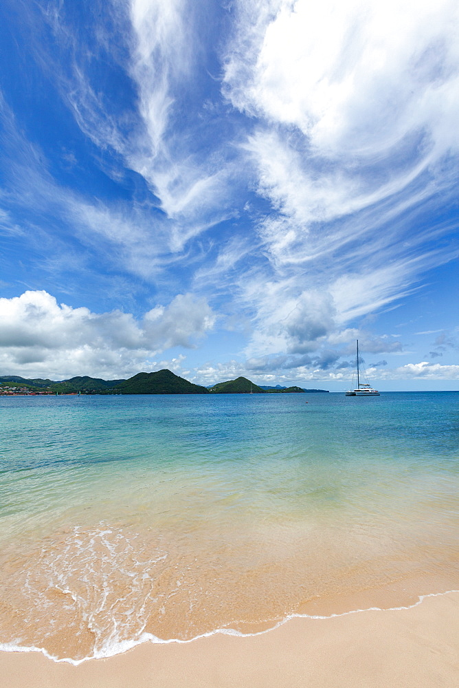 The beautiful clear water at Rodney Bay, St. Lucia, Windward Islands, West Indies Caribbean, Central America