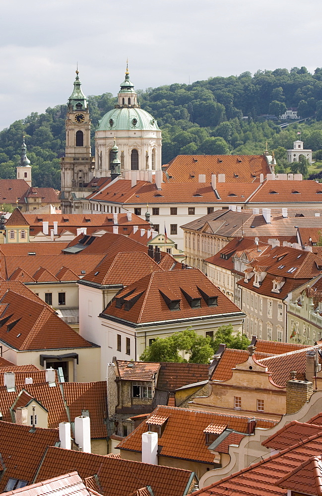 View of rooftops, Church of St. Nicholas dome, Little Quarter, Prague, Czech Republic, Europe