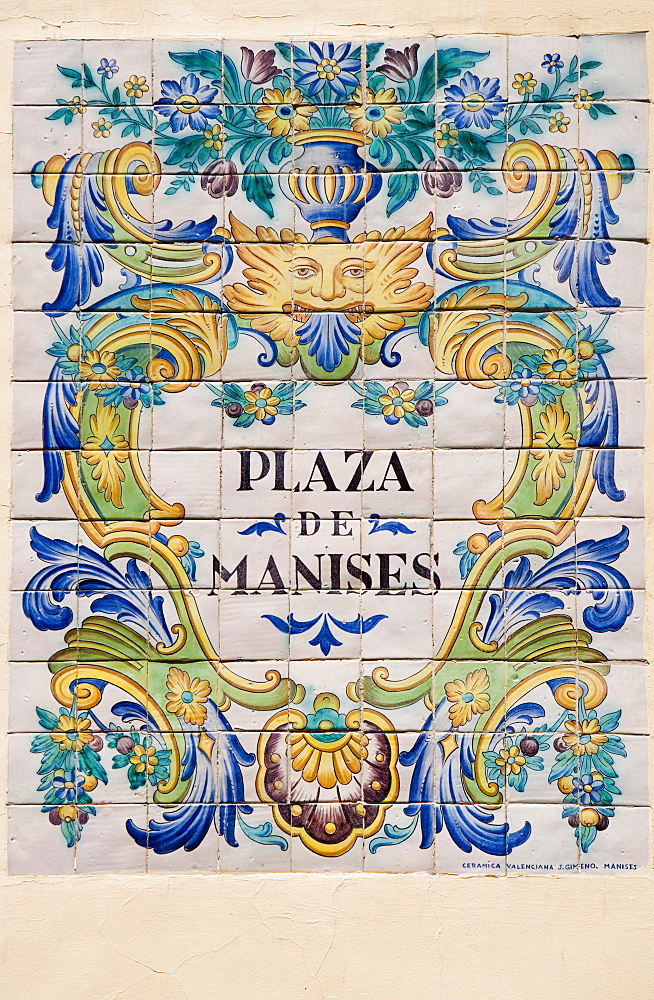 Decorative tiles, Plaza de Manises, Valencia, Mediterranean, Costa del Azahar, Spain, Europe