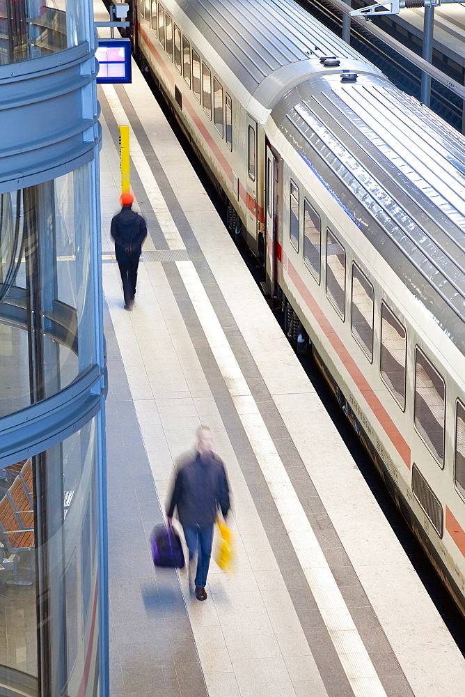 Train pulling into the platform, new modern main railway station, Berlin, Germany, Europe