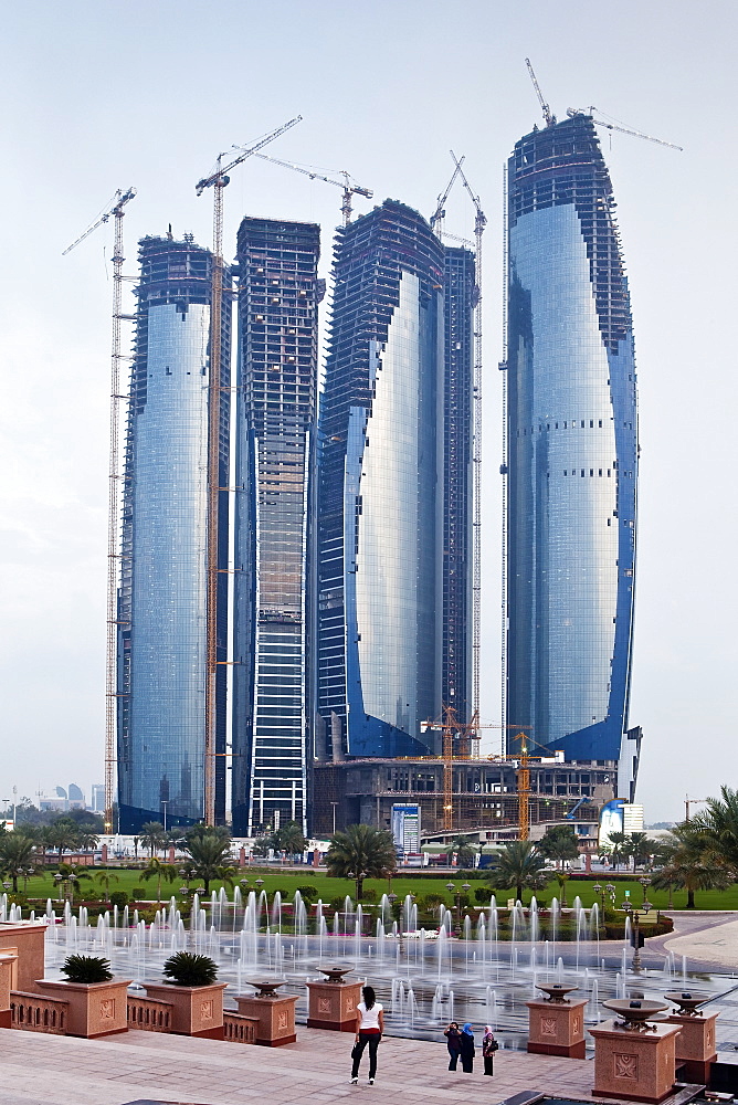 New modern skyscraper construction in Abu Dhabi, United Arab Emirates, Middle East