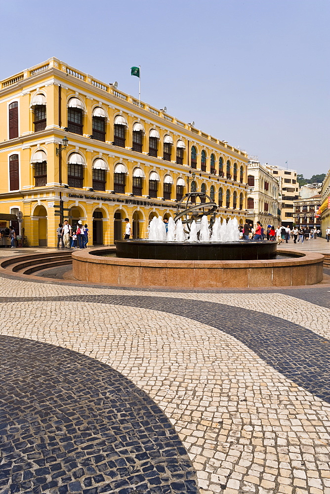 The famous swirling black and white pavements of Largo do Senado Square in central Macau, Macau, China, Asia