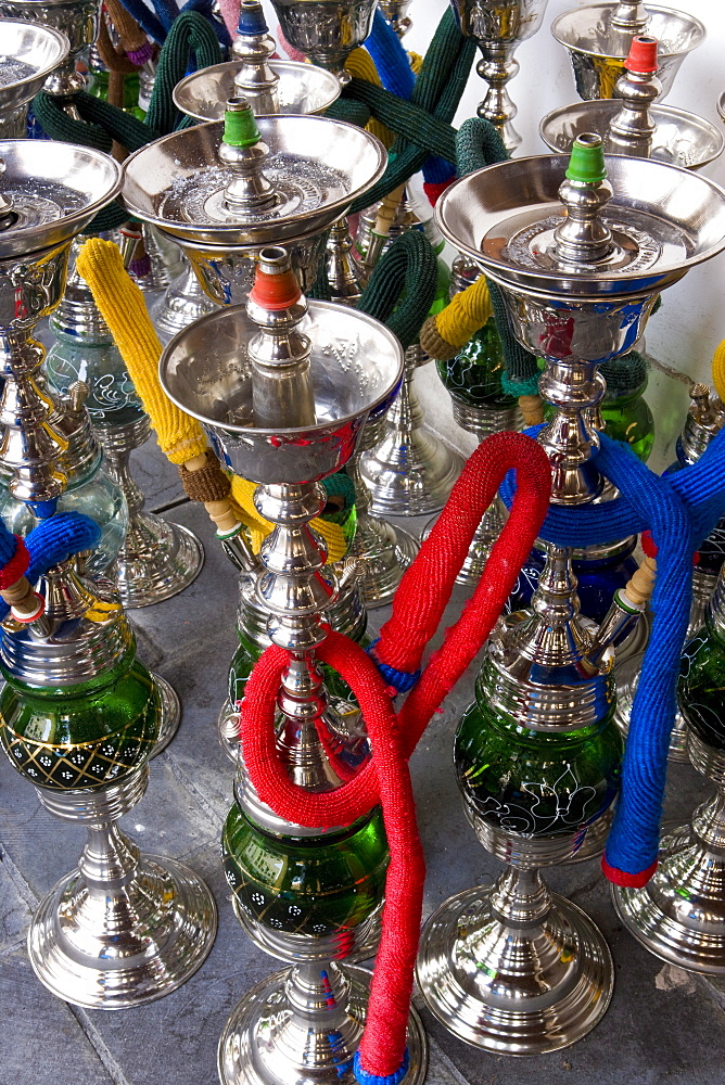 Hubble bubble (hooka) water pipes for sale in the Souq Waqif, Doha, Qatar, Middle East