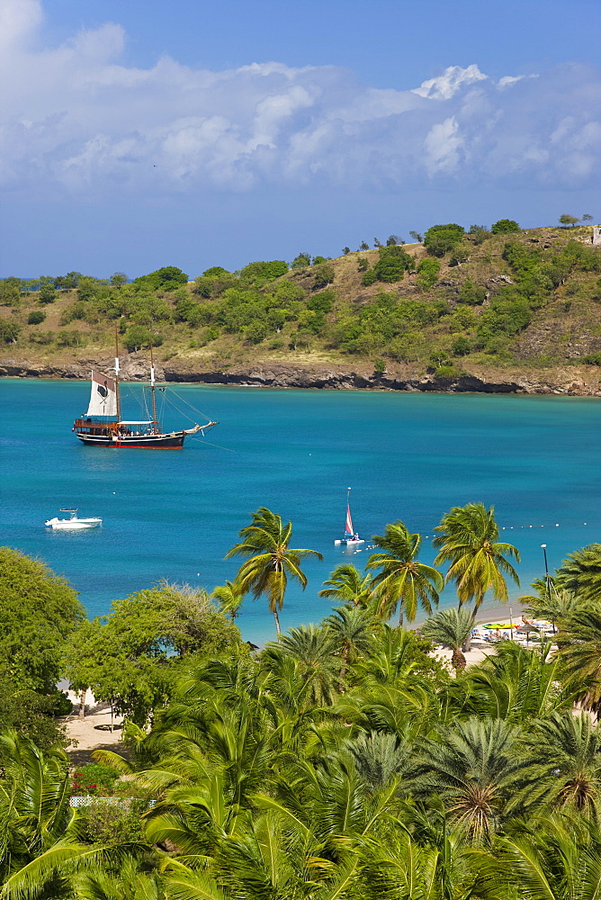 Elevated view over Deep Bay, near the town of St. John's, Antigua, Leeward Islands, West Indies, Caribbean, Central America