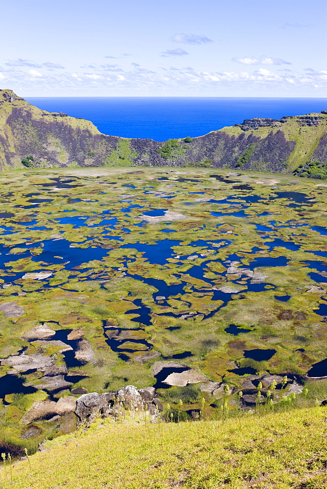 Crater of Ranu Kau, Rapa Nui (Easter Island), Chile, South America