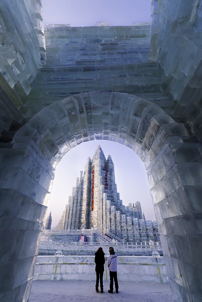 Spectacular ice sculptures at the Harbin Ice and Snow Festival in Harbin, Heilongjiang Province, China, Asia