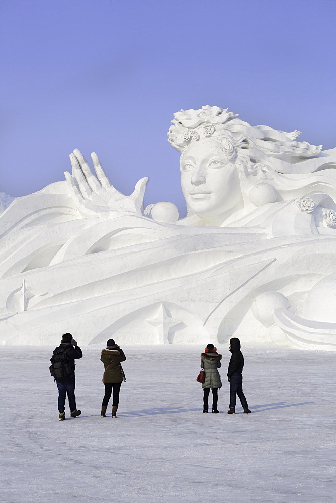 Spectacular ice sculptures at the Harbin Ice and Snow Festival in Harbin, Heilongjiang Province, China, Asia