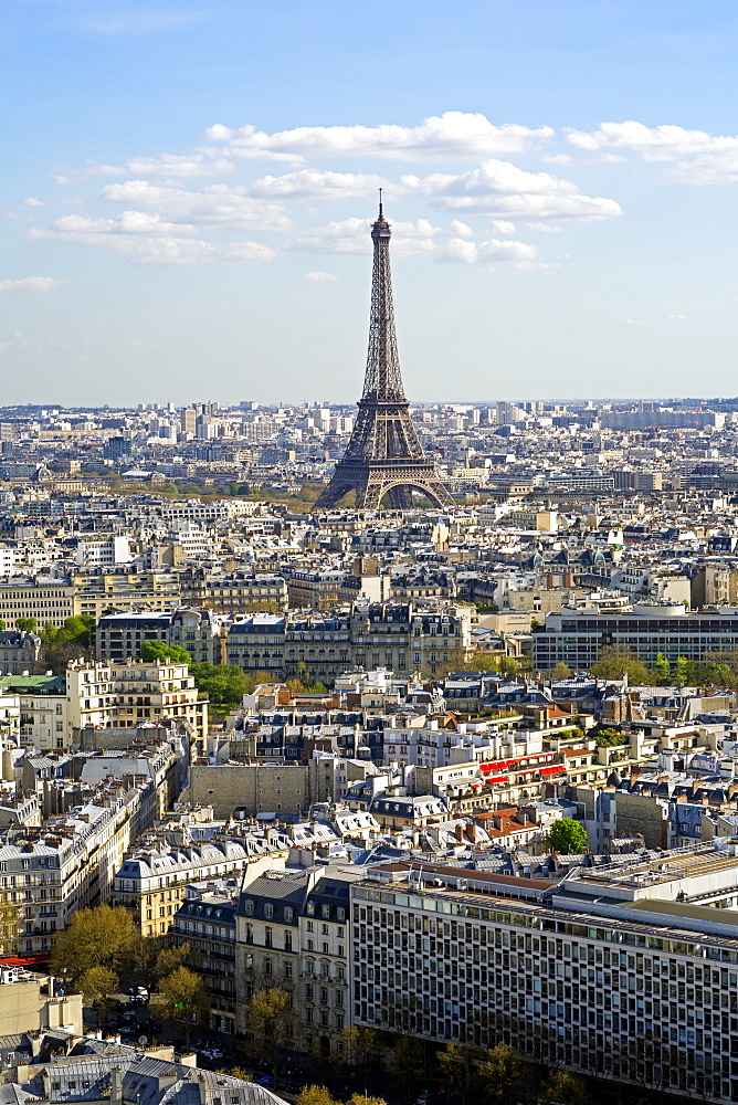 Elevated view over the city with the Eiffel Tower in the distance, Paris, France, Europe