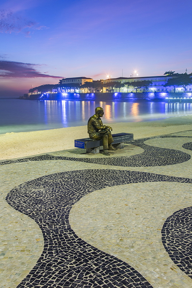 Brazilian poet Carlos Drummond de Andrade statue at Copacabana beach sidewalk, Rio de Janeiro, Brazil, South America