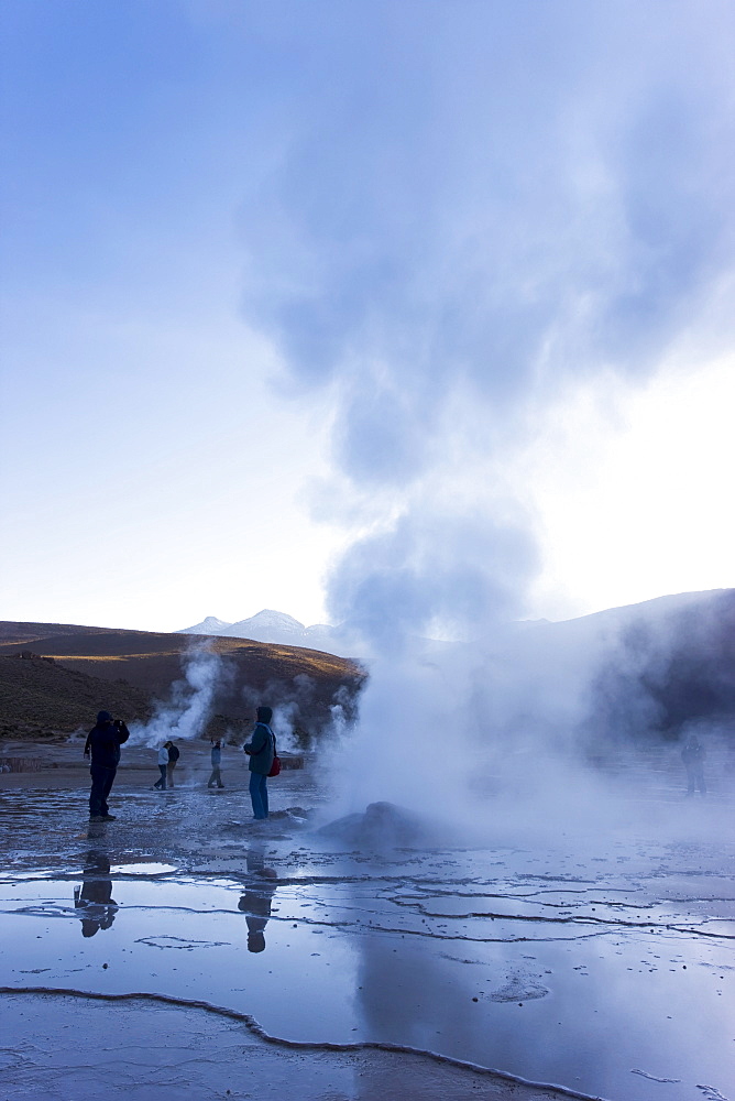 El Tatio Geysers, at 4300m above sea level El Tatio is the world's highest geyser field, the area is ringed by volcanoes and fed by 64 geysers, Atacama Desert, Norte Grande, Chile, South America