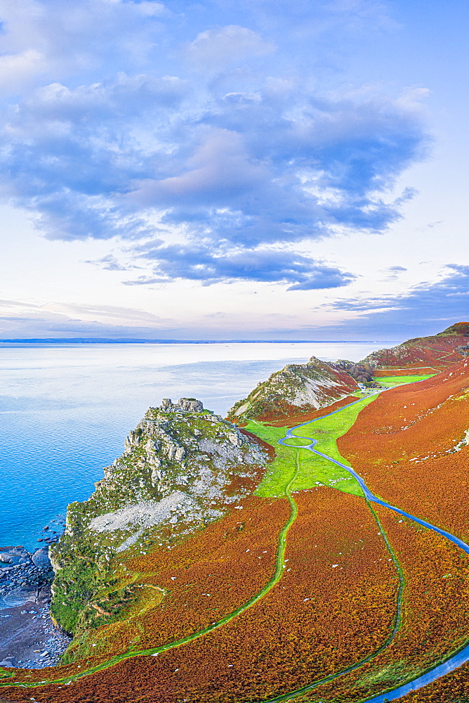 Elevated view over the stunning Valley of the Rocks near Lynton, Exmoor National Park, North Devon, England, United Kingdom, Europe