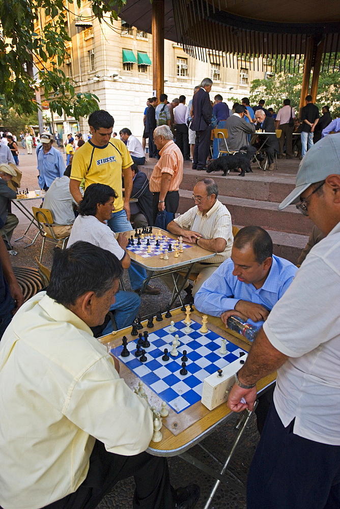 Men playing chess in Plaza de Armas, Santiago, Chile, South America