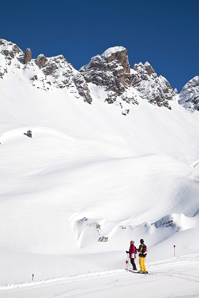 Newly groomed piste, St. Anton am Arlberg, Tirol, Austrian Alps, Austria, Europe