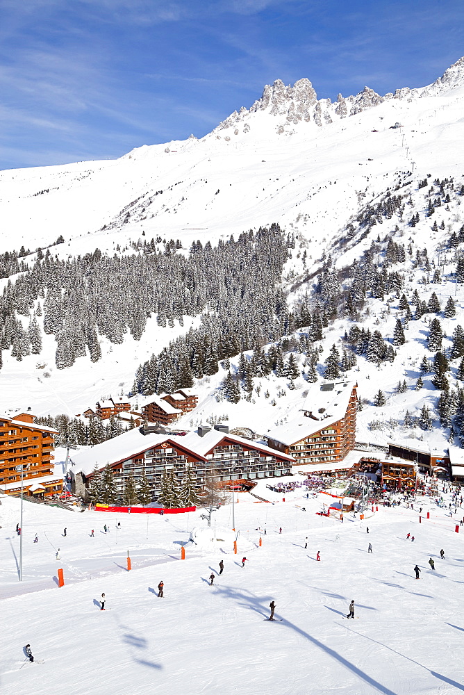 Meribel-Mottaret, 1750m, ski area,  Meribel, Three Valleys (Les Trois Vallees), Savoie, French Alps, France, Europe