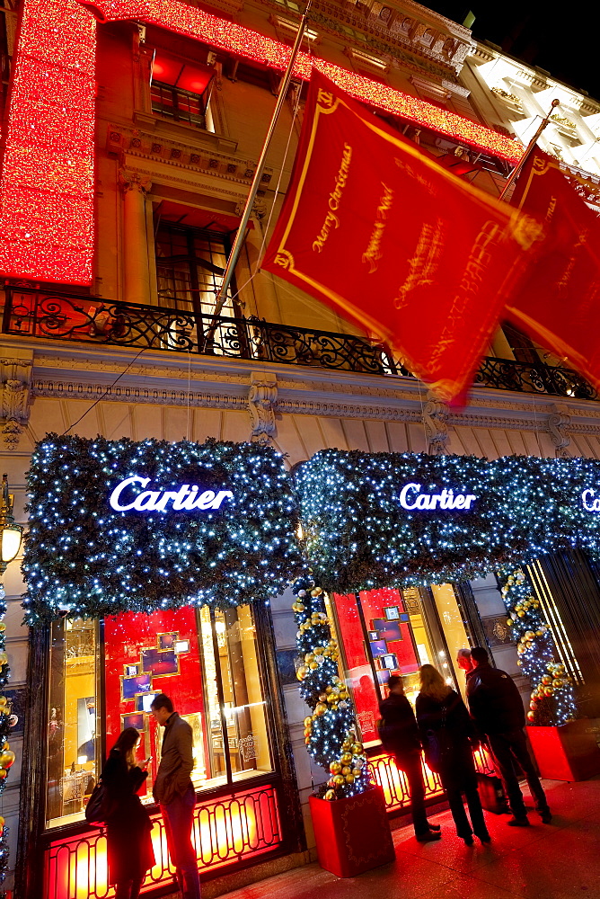 Christmas lights and decorations outside the Cartier Store, Fifth Avenue, Manhattan, New York City, New York, United States of America, North America