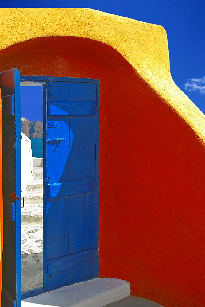 Colorful door in Oia, Santorini island, Cyclades, Greek Islands, Greece, Europe