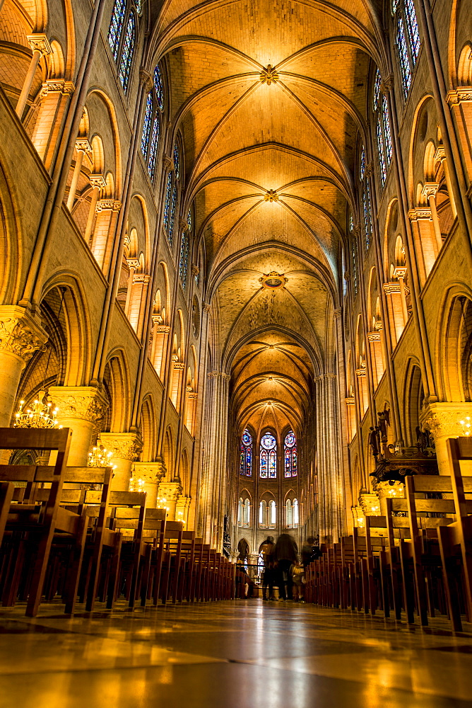 Pre fire interior of Notre Dame Cathedral, Paris, France, Europe