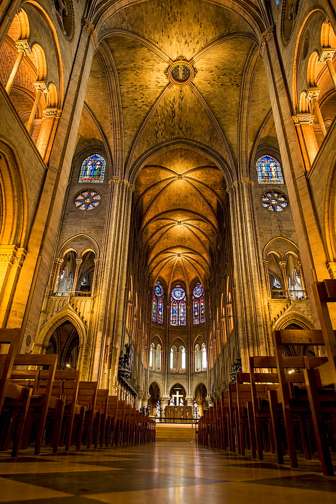 Pre fire interior of Notre Dame Cathedral, Paris, France, Europe