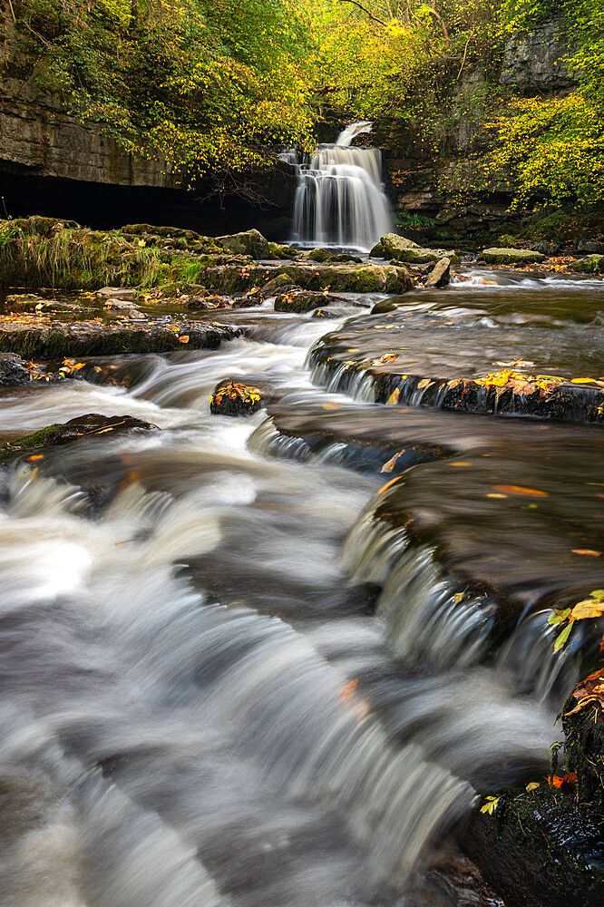 Cauldron Falls waterfall on Walden Beck in the village of West Burton, Yorkshire Dales National Park, Yorkshire, England, United Kingdom, Europe