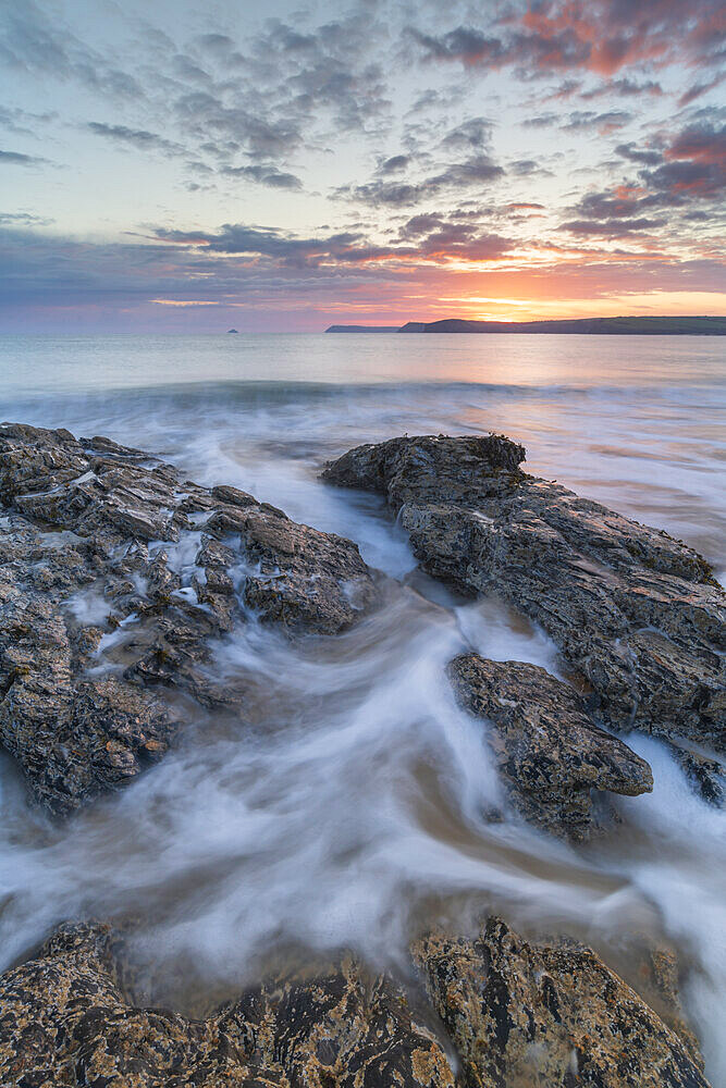 Sunrise over Harlyn Bay in North Cornwall, England, United Kingdom, Europe