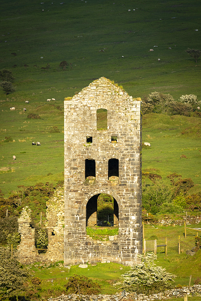 Abandoned tin mine engine house at Minions on Bodmin Moor, Cornwall, England, United Kingdom, Europe