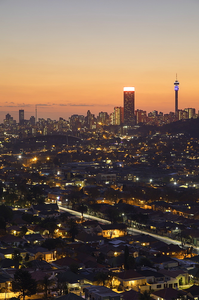 View of skyline at sunset, Johannesburg, Gauteng, South Africa, africa