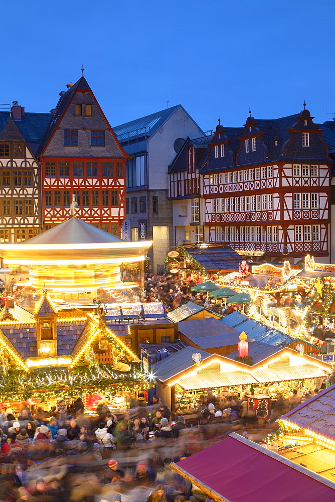 Frankfurt Christmas Market at dusk, Frankfurt am Main, Hesse, Germany, Europe