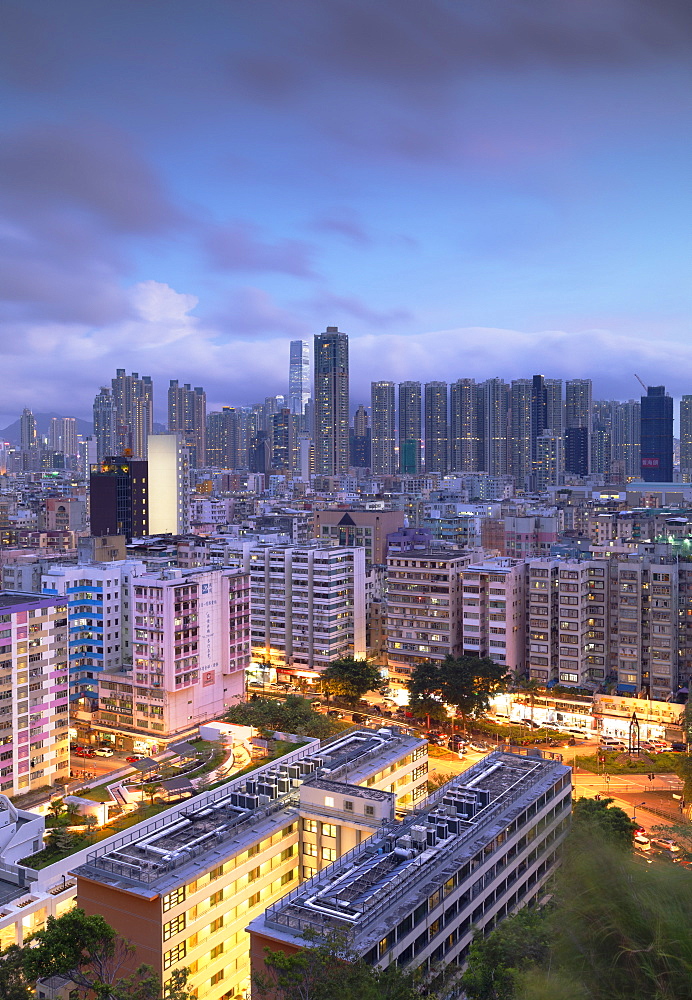 Skyline of Kowloon at dusk, Shek Kip Mei, Hong Kong, China, Asia