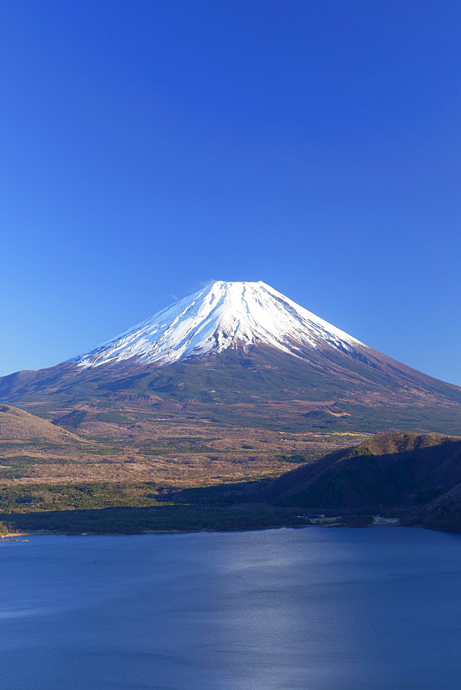 Mount Fuji, UNESCO World Heritage Site, and Lake Motosu, Yamanashi Prefecture, Honshu, Japan, Asia