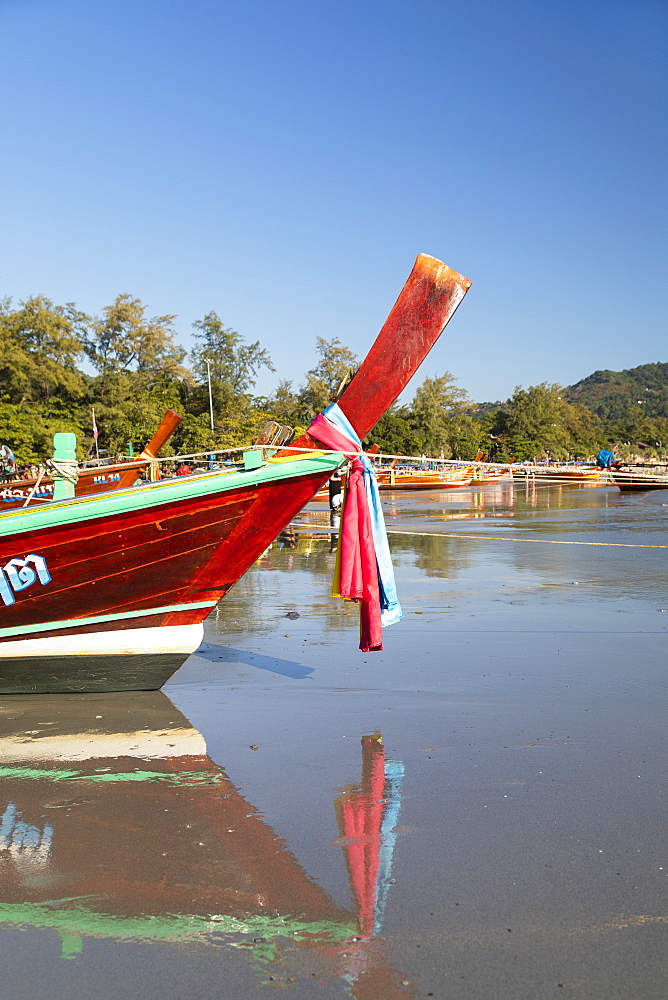 Long tail boats on Kata Beach, Phuket, Thailand, Southeast Asia, Asia