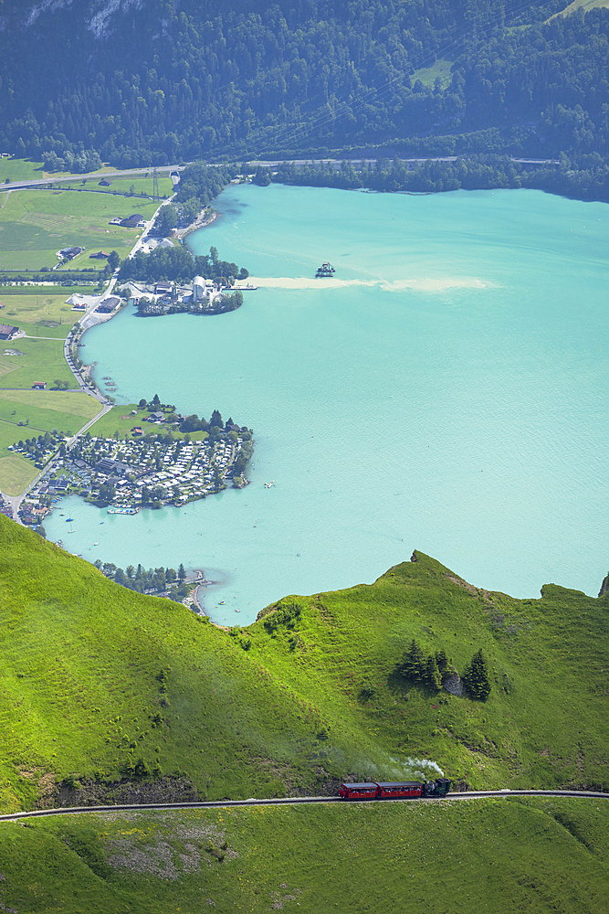 Brienz Rothorn train and Lake Brienz, Brienz, Bernese Oberland, Switzerland